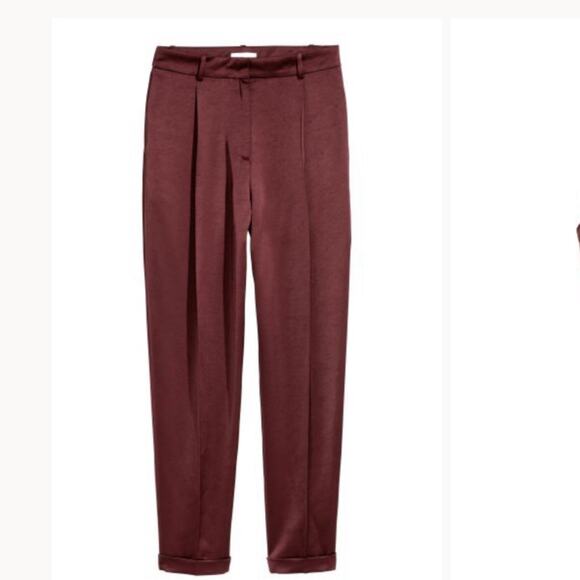 H&M Satin Relaxed Fit Cropped tapered leg cuffed hem pants Burgundy size 6 - Picture 1 of 13